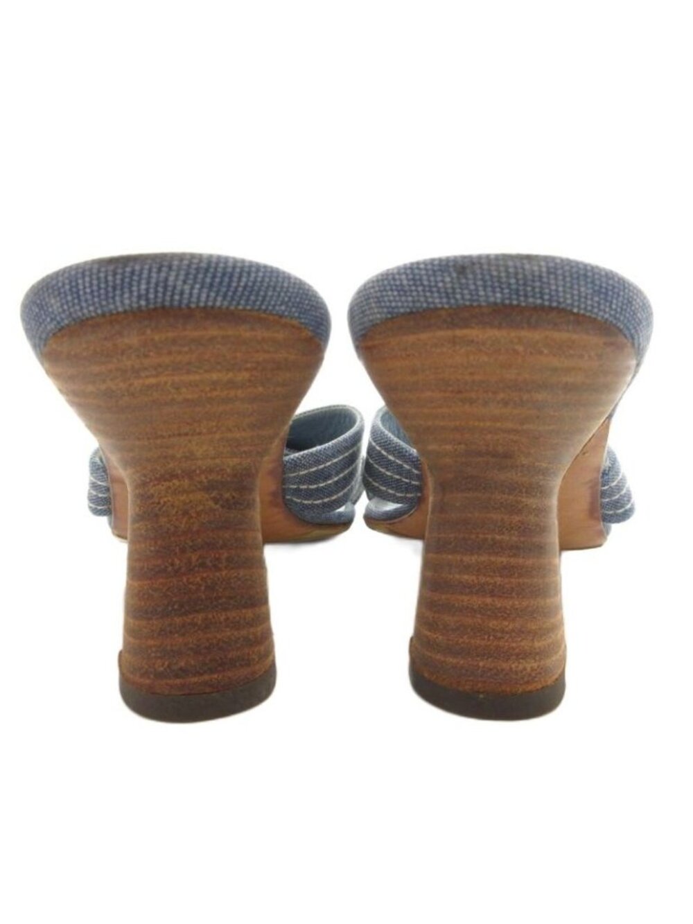 Chanel Coco Mark Denim Mule Heel Sandals Square Toe Canvas 37 Blue GV GY62 - Picture 3 of 8